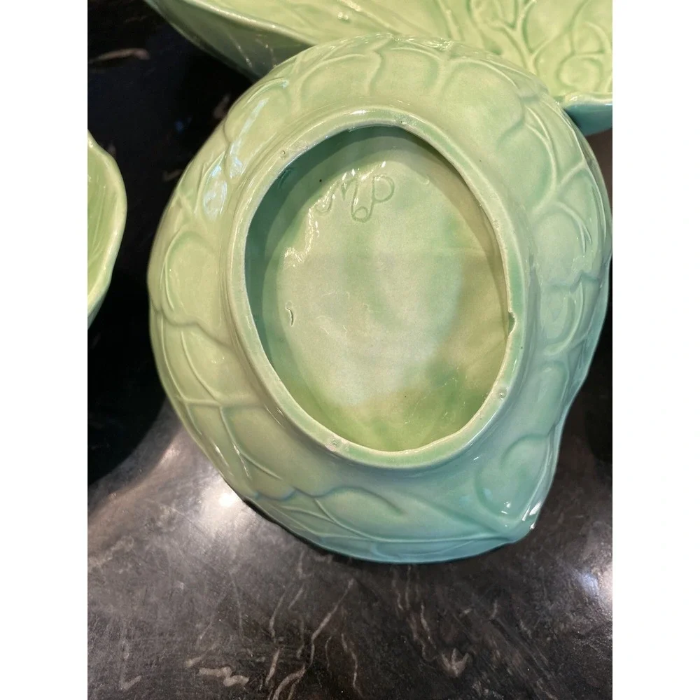 Green Cabbage Leaf Ceramic 7 Piece Salad Bowl Set